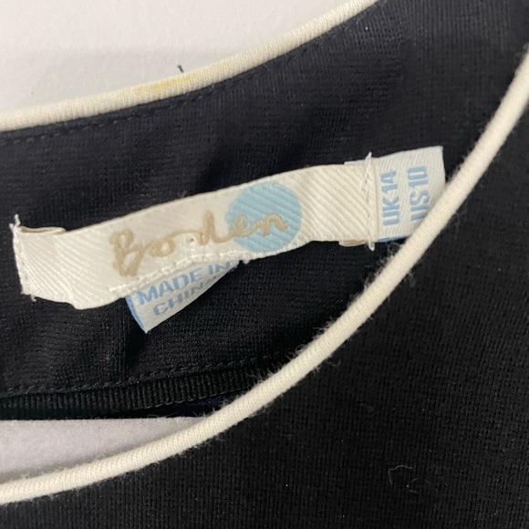 Boden, size 10, women’s black midi fitted lined pencil dress with white piping - Picture 2 of 10